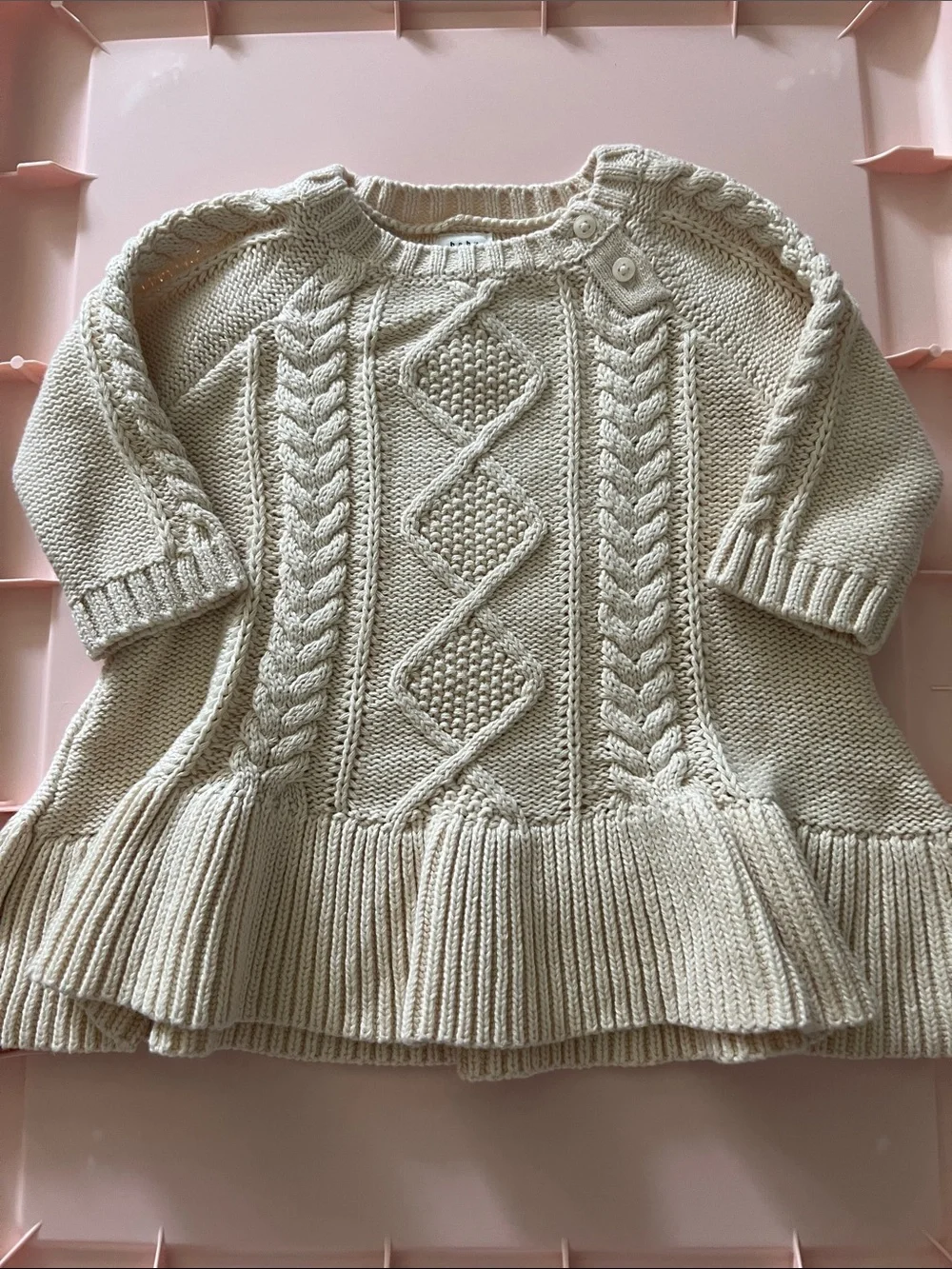 GAP Cream Cable-Knit Ruffle-Hem Crew Sweater Dress